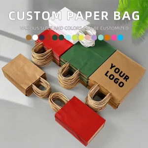 Custom Full Color Printed Black Kraft Twisted Handle Greaseproof Food Grade Premium Cafe Branded Coffee Paper Bags