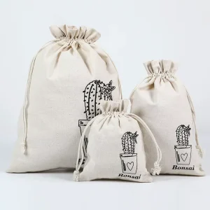 Custom Gift Canvas Cotton Pouch Organic Dust Drawstring Bag for Shoes and Handbag Shopping Bag