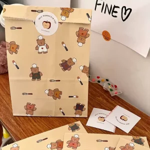 Custom Gift Small Gift Wrapping Paper Bag Cute Storage and Finishing Korean Style Color Plaid Kraft Paper Bag