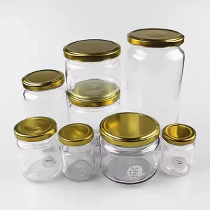 Custom Glass Jars Empty 30ml to 1000ml Honey Jam Storage Containers with Gold and Black Tinplate Lids