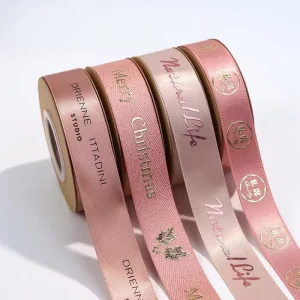 Custom Gold Foil 3d Embossed Printed Gift Polyester Satin Ribbon with logo Gift Packaging Ribbon Embossed logo Ribbon