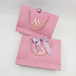 Custom Golden Logo Paperboard Shopping Bags Hand Length Handle Recycled Materials Luxury Gift Packaging for Clothing Shoes