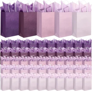 Custom Gradient Purple Elegant Small Paper Gift Bags with Handles Eco Friendly Thank You Packaging Bags