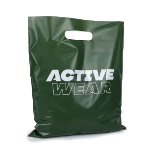 Custom Green Plastic Printed Logo Waterproof Reusable Retail Luxury Clothing Die Cut Shopping Bag With Handle