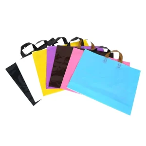 Custom HDPE Plastic Recyclable Tote Bag Gravure Printed Logo Hand Length Handle Shoes Clothing Underwear Socks Gift Packaging