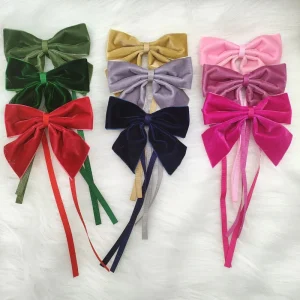 Custom Handmade Eco-Friendly Polyester Solid Wedding Christmas Gift Packaging Bow Personalized Flocked Tape Accessory