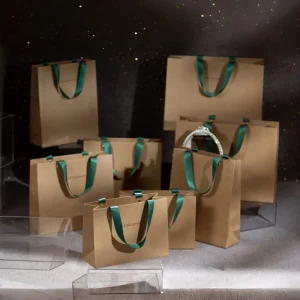 Custom Handmade Luxury Paperboard Shopping Bag Ribbon Folding Structure Eco Friendly Lamination Candle Craft Retail Gift Bakery
