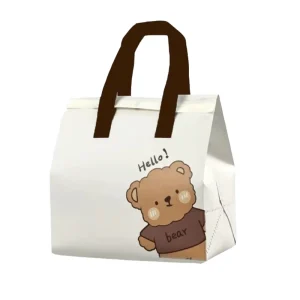 Custom Hello Bear Print Durable Waterproof Insulated Nonwoven Tote Bag Reusable Thermal Lunch Cooler Bag Supermarket Cafe