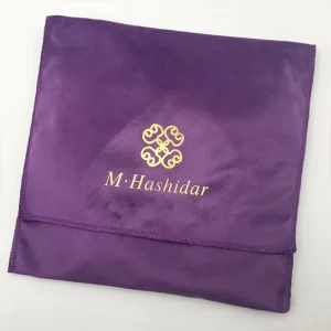 Custom High Quality Recyclable Luxury Double Purple Velvet Gift Cosmetic Dust Envelope Bag Jewelry Packaging Wig Pouch