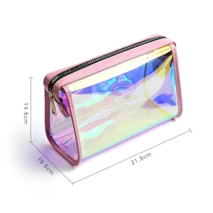 Custom Holographic Make up Bag Portable Waterproof Plastic Bag Woman Cosmetic Zipper Bags for Packaging