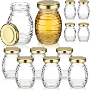 Custom Honeycomb Shape Clear Empty 100ml 250g 500ml 1000g Unique Glass Bottle Honey Pot Jar for Food Storage With Lids