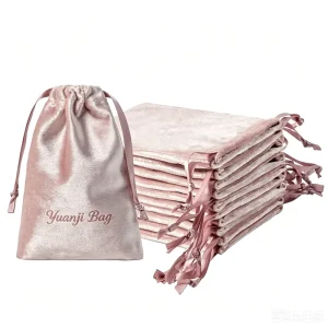 Custom Jewelry Gift Dust Pouch Packaging Drawstring Rose Pink Velvet Drawstring Bags Small Velvet Cloth for Storage