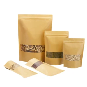 Custom Kraft Craft Paper Standing Up Pouches Food Packaging Zipper Bags With Window