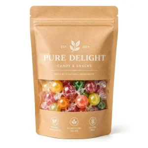 Custom Kraft Paper Candy Stand up Pouch Ziplock Bag Window Food Grade Smell Proof Snack Packaging