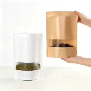 Custom Kraft Paper Food Packaging Bags Stand up Pouch Nuts Packaging Bag With Clear Window