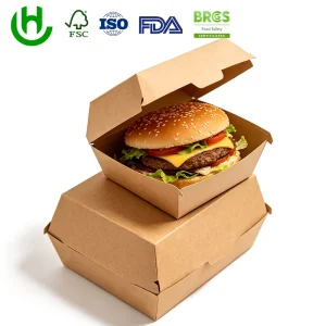 Custom Kraft Paper Hamburger Box With Leakproof Design Oil Resistant Printing Folding Food Box for Restaurant Takeaway Service