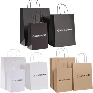 Custom Kraft Paper Shopping Bags White and Black with Logo Brown Handle Recycled Art Paper for Packaging