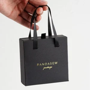 Custom LOGO Foldable Jewelry Boxes 100 MOQ Handheld Drawer Boxes for Necklace Ring Accessory Packaging Small Batch Paper Bags