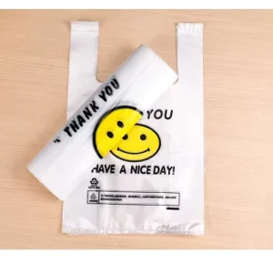 Custom LOGO PE Smile Shopping T-shirt Bag Handle Carry Supermarket Grocery Vest Plastic Thank You Bag