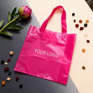 Custom Log Hot Pink Transparent PE Plastic Tote Bags Shopping Handbags ForSnack Nut Packaging Florist & Wedding Gift