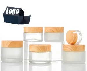 Custom Logo 50ml Frosted Glass Jar with Wooden Lid 20g 30ml Wide Mouth Matte Glass Jar 100ml with Bamboo Cap with Package Box