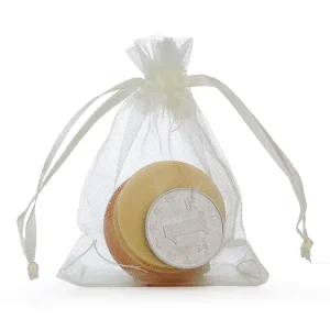 Custom Logo 7x9cm Beige Organza Sheer Gauze Jewelry Bags Drawstring Gift Favors Pouches Cosmetic & Candy Packaging