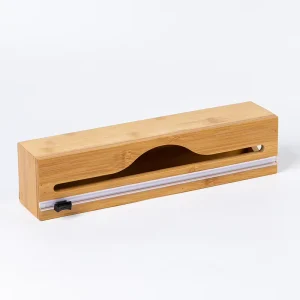 Custom Logo Bamboo Wrap Dispenser Aluminum Foil and Plastic Wrap Organizer Rectangle Kitchen Drawer Storage Box