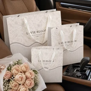Custom Logo Biodegradable Kraft Paper Bags with Handle and Drawstring Closure for Food and Gifts Digital Printing for Promotion