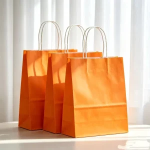 Custom Logo Blank Kraft Paper Gift Bag Recyclable Colorful Shopping Tote Bag With Handle for Wedding Boutique Retail Packing