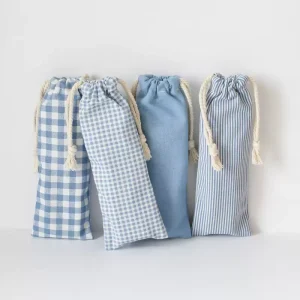 Custom Logo Blue Small Canvas Drawstring Recyclable Gift Pouch Dust Bag for Bracelets Watch Jewelry