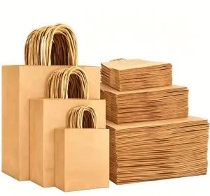 Custom Logo Brown Kraft Paper Eco Friendly Gift Bags for Exhibition Luxury Shopping Packaging