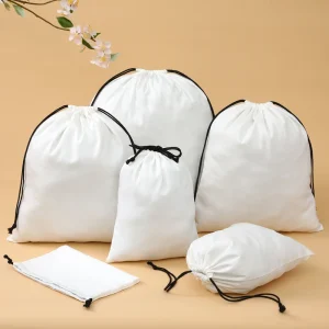 Custom Logo Canvas Cotton Drawstring Bag Reusable Dust Bag with Rope String