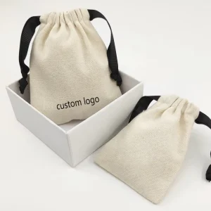 Custom Logo Canvas Twill 100% Cotton Dust Bag with Ribbon Braided Twisted Rope Drawstring Recyclable for Clothings Shoes and Bags