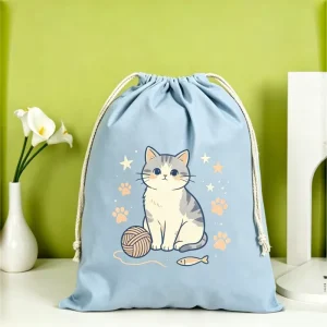 Custom Logo Cartoon Simple Canvas Drawstring Open Recyclable Unisex Dust Bag Storage Pouch for Luxury Crossbody Bag Packaging