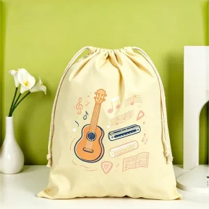Custom Logo Cartoon Simple Open Canvas Drawstring Dust Bag Recycled Organic Cotton Storage Pouch for Luxury Clutch Packaging