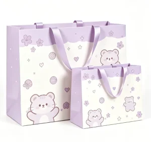 Custom Logo Cat Yarn Ball Heart Star Print Paper Bags Silk Handle Gift Shopping Packaging Bags With Handle