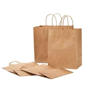 Custom Logo Classic Eco Friendly Biodegradable Food Grade Kraft Paper Bags with Handles for Food Tea Packaging Promotional Use
