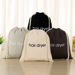 Custom Logo Cotton Drawstring Bag Luxury Hotel Laundry Storage Pouch Hair Dryer Organizer Fabric Dust Bag