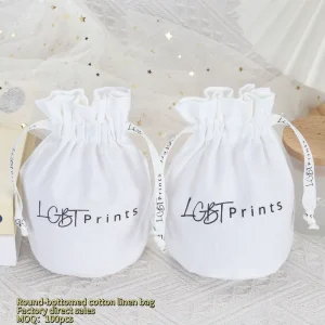 Custom Logo Cotton Linen Drawstring Bag Soft Cotton Packing Perfume Jewelry Pouch Dust Packaging