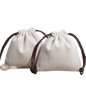 Custom Logo Cotton Shoe Bag Eco Friendly Reusable Herringbone Dust Bag for Clothes Travel Storage Pouch With Drawstring