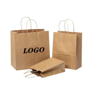 Custom Logo Design Kraft Paper Shopping Bag for Restaurant Use for Food Packaging Promotion
