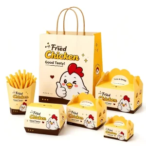 Custom Logo Disposable Kraft Paper Fried Chicken Box Takeaway Food Packaging Box for Nuggets Snacks French Fries