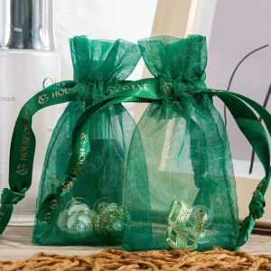 Custom Logo Durable Mesh Craft Organza Drawstring Gift Packaging Pouch Flexography Unique Presentation for Christmas Occasions