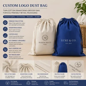 Custom Logo Dust Bag Drawstring Thin Cotton Grocery Bag for Eco Friendly Retail Packaging