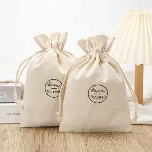 Custom Logo Dust Bag White Cotton Canvas Mini Muslin Drawstring Bag Small Gift Jewelry Pouch