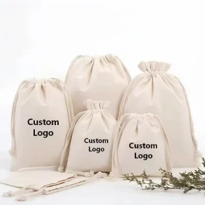 Custom Logo Eco Friendly Colorful Organic Recycled Shopping Canvas Cotton Dust Bag Drawstring