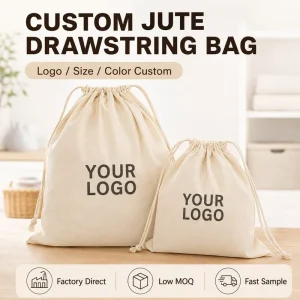 Custom Logo Eco Friendly Jute Drawstring Bag Dust Gift Storage Pouch for Shoes