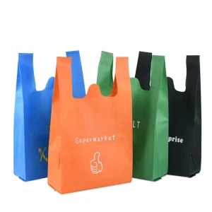 Custom Logo Eco Friendly Reusable Non Woven Sando Bag T Shirt Bag W Cut Vest Bag for Grocery Supermarket Food Delivery