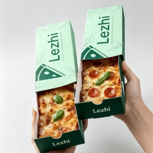Custom Logo Eco Takeout Single Slice 25cm Sliding Pizza Box Rectangle to Go Drawer Slide Open Pizza Box Fast Food Packaging