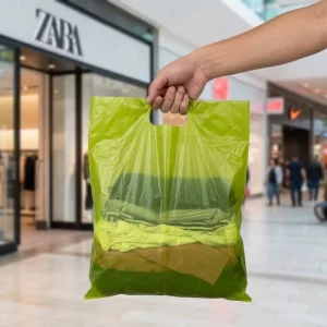 Custom Logo Eco friendly Heavy Duty Patch Handle PE Shopping Bag Reinforced Die Cut Plastic Carrier Bag for Boutique Clothing
